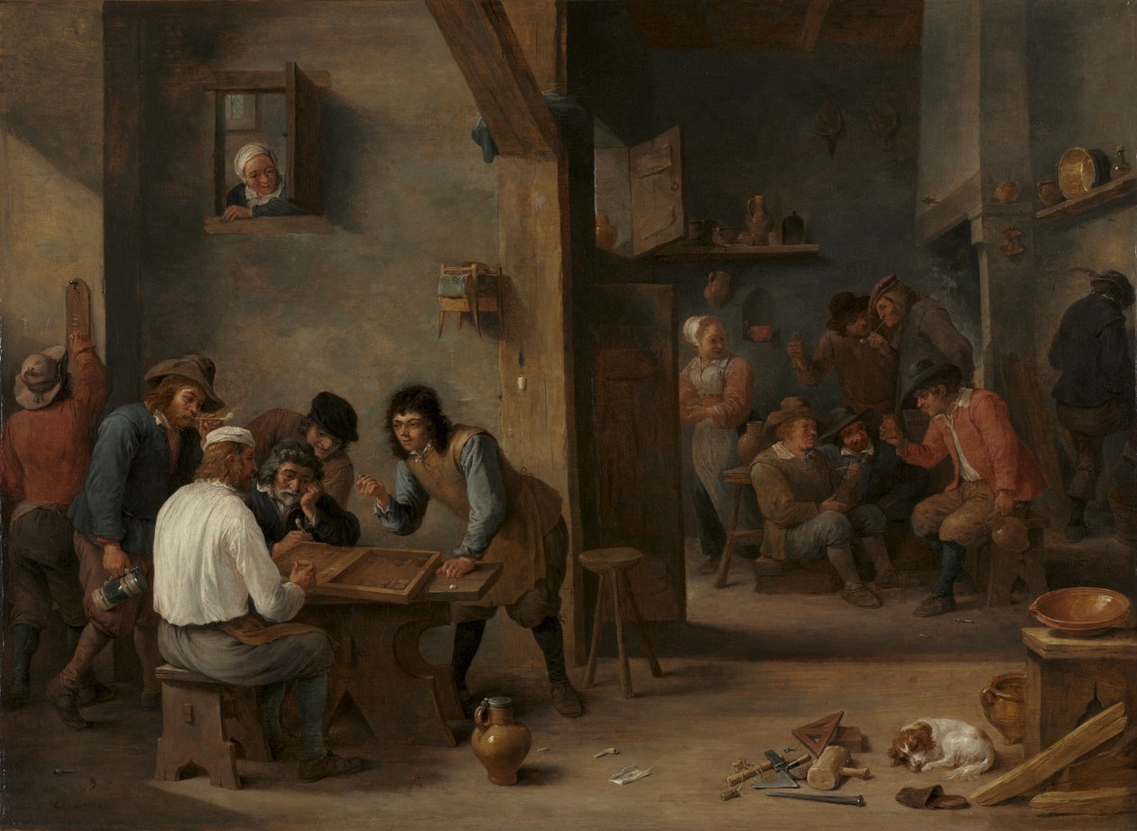 Game of Backgammon, n. 1640 (öljy puulle, siirretty kankaalle) tekijältä David Teniers the Younger