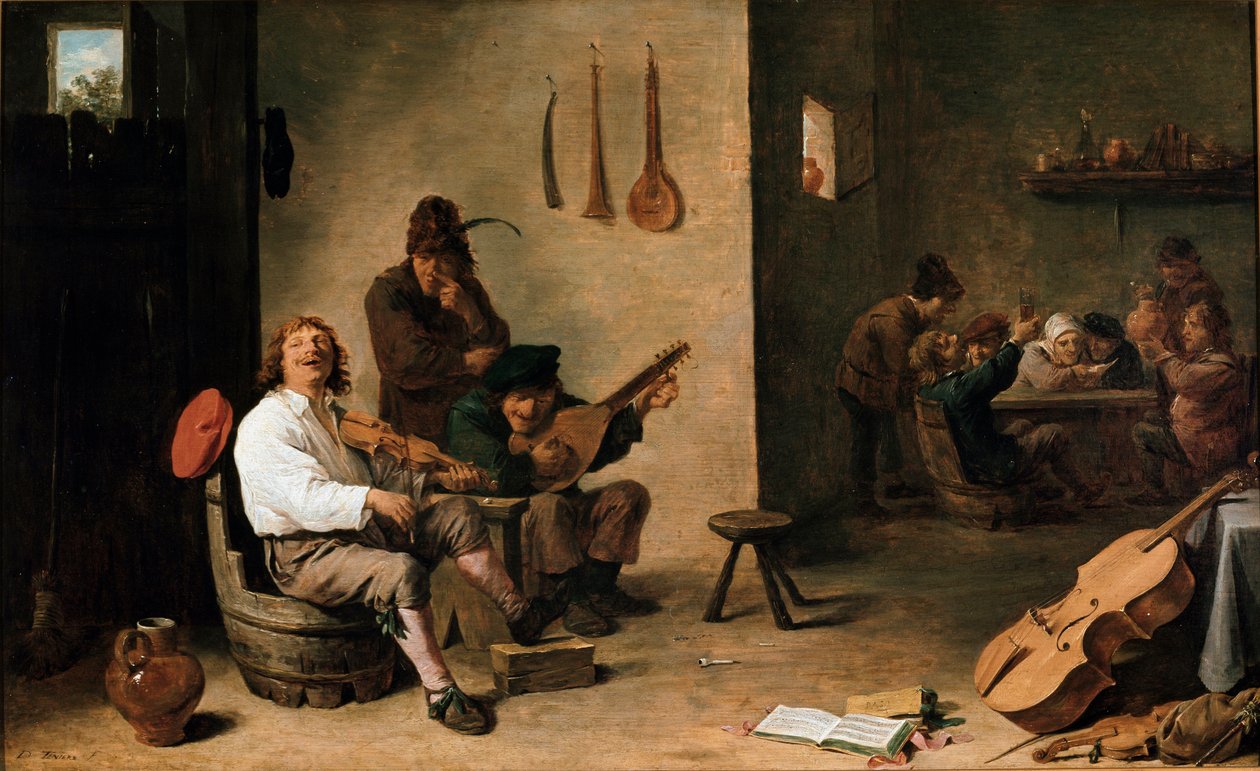 Muusikot tavernassa David Teniers Nuoren (1610-1690) maalaus 1600-luvun Torino, Galleria Sabauda Italia tekijältä David Teniers the Younger