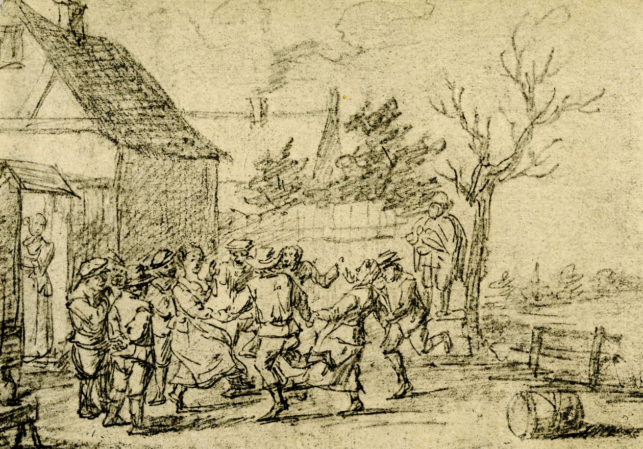 Talon edessä tanssivat talonpojat tekijältä David Teniers the Younger