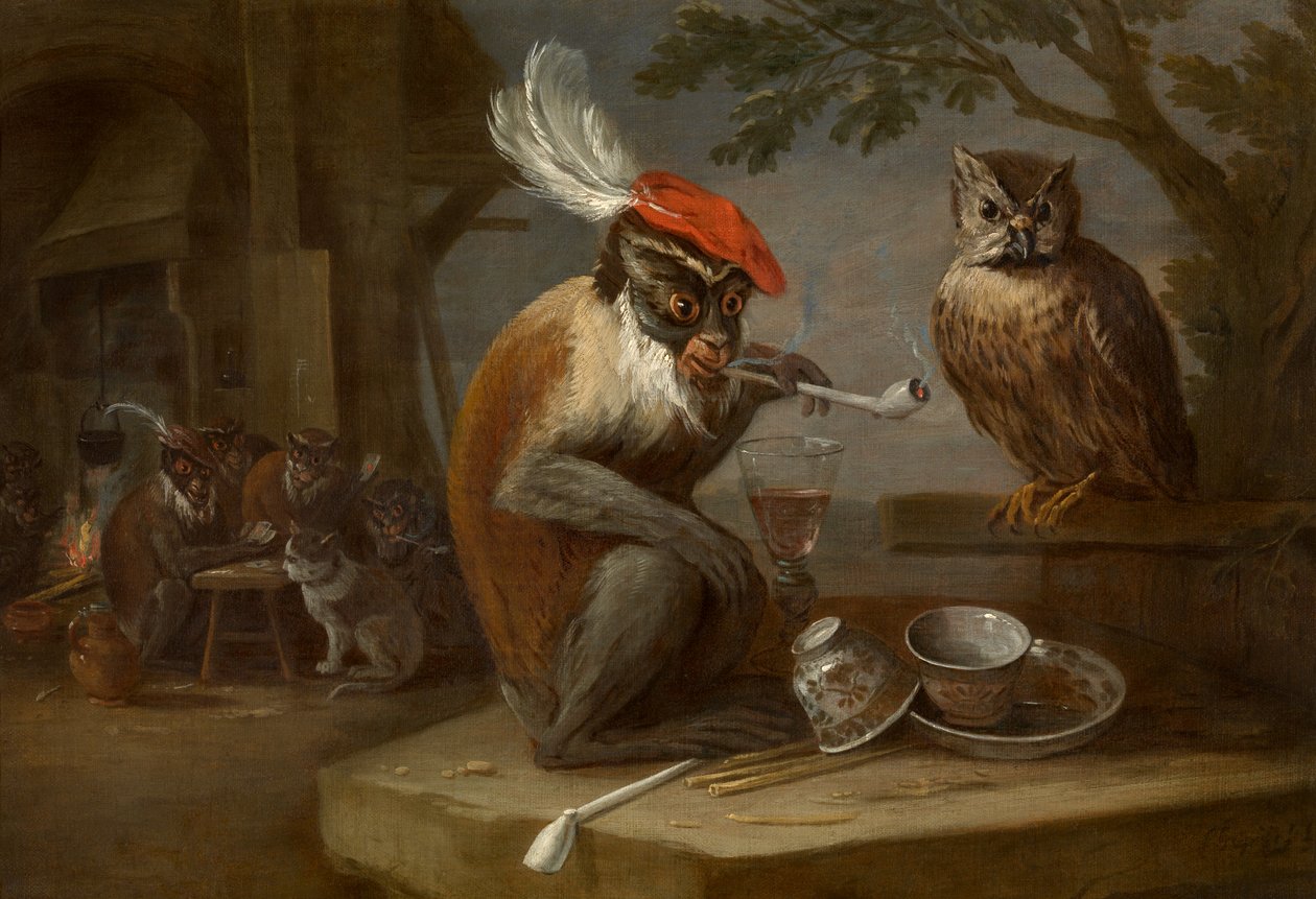 Singerie (öljy kankaalle) tekijältä David the Younger Teniers
