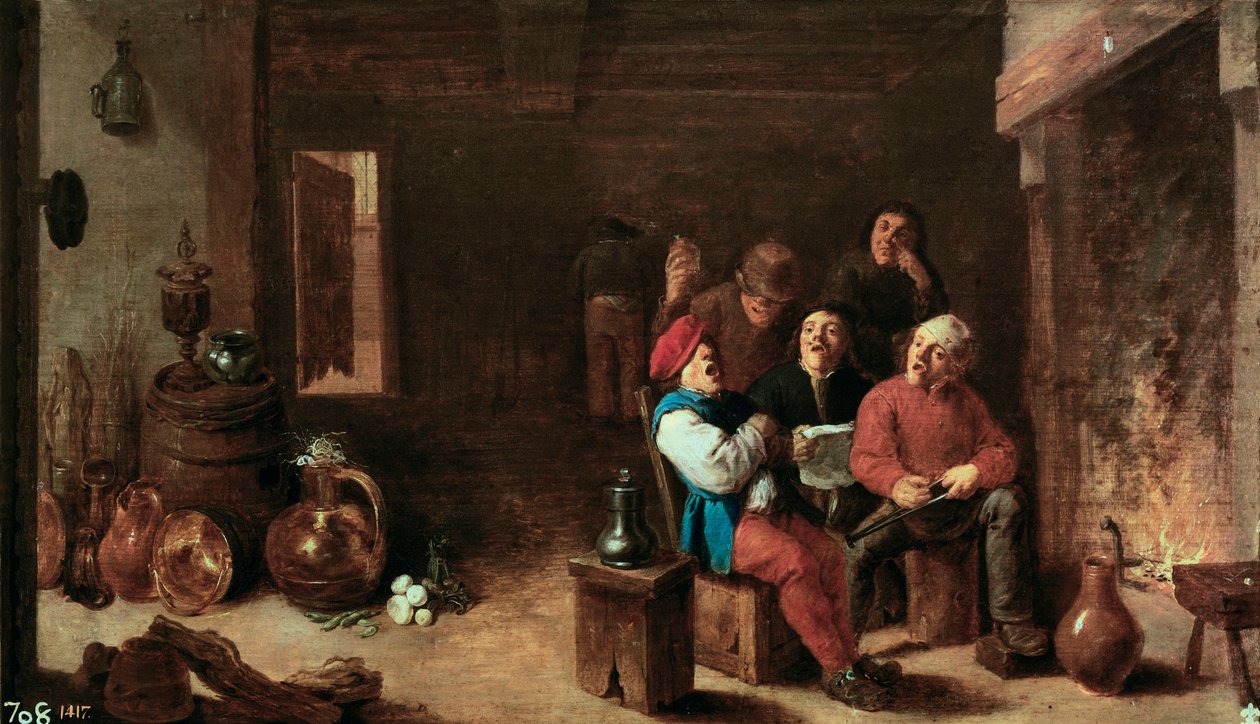 Laulu keittiössä. David Teniers II Nuoren (1610-1690) maalaus. Öljy puulle, noin 1633, flaamilainen taide. Prado-museo, Madrid. tekijältä David Teniers the Younger