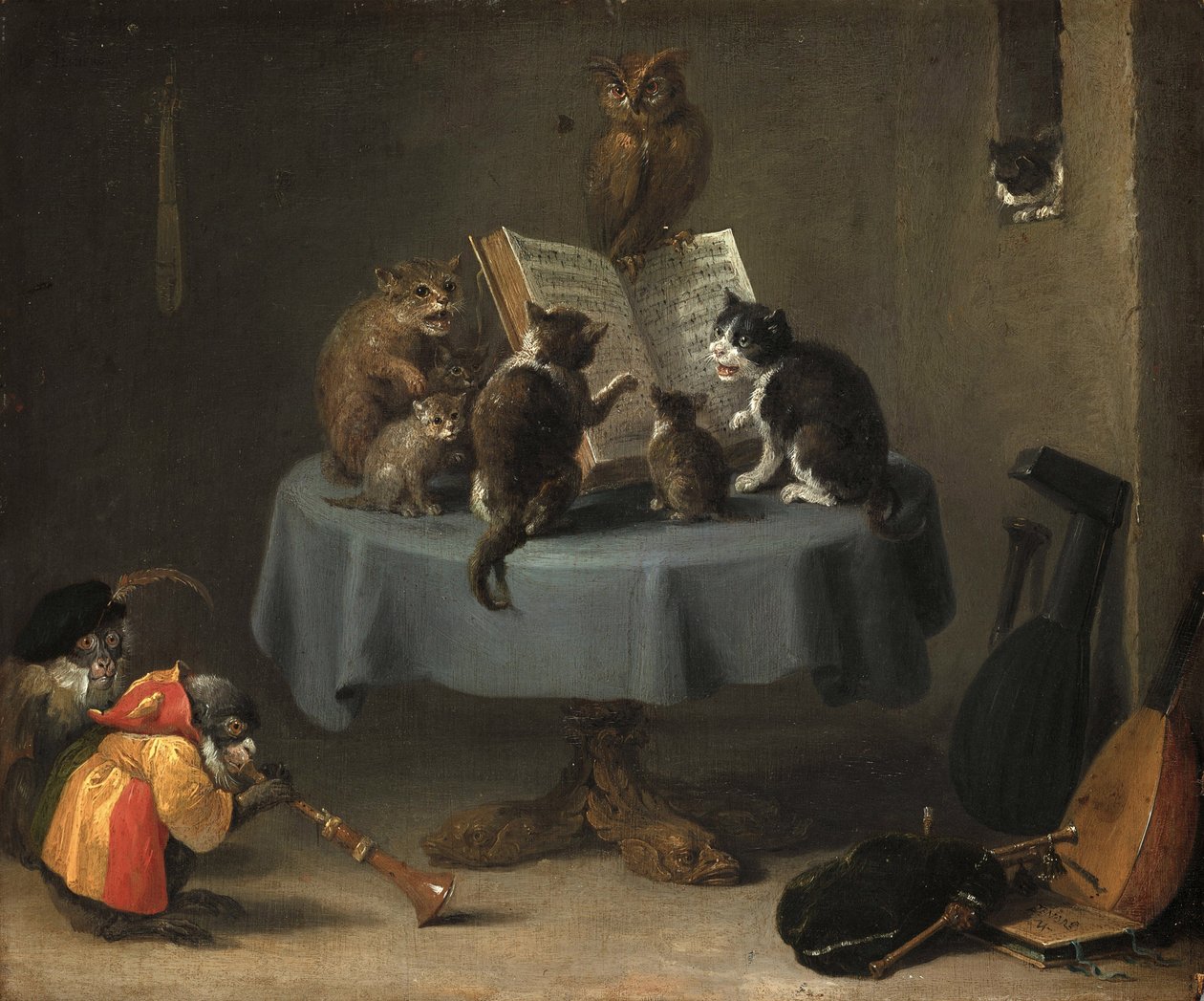 Kissojen konsertti par Teniers, David, nuorempi (1610-1690). Öljy puulle, koko: 26x31,5 tekijältä David Teniers the Younger