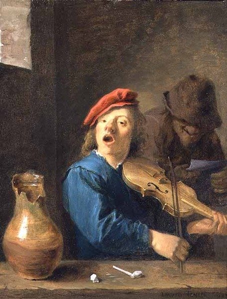 The Fiddler, 1633 (öljy kuparille) tekijältä David Teniers the Younger