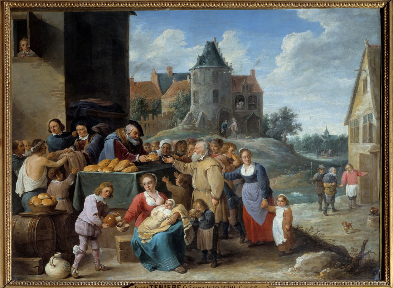 Misericordin seitsemän työtä Nämä ovat rakkauden velvollisuudet, joille kristityt ovat alamaisia. David Teniers II Nuoren maalaus (1610-1690) tekijältä David Teniers the Younger