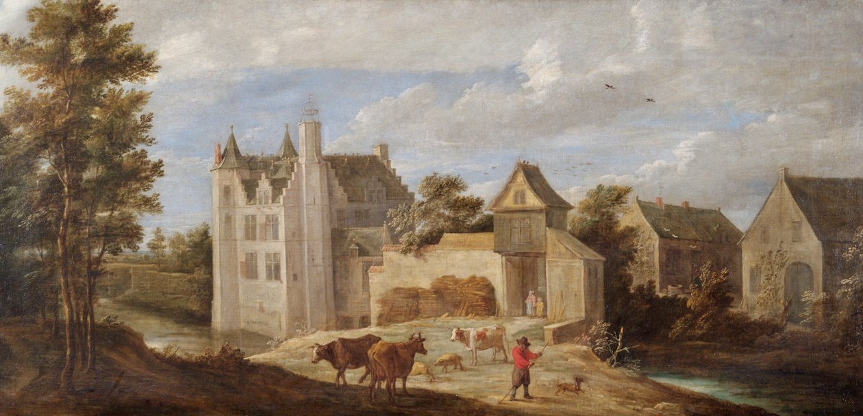 Näkymä taiteilijatalosta "De Dry Toren" lähellä Perckiä (öljy kankaalle) tekijältä David Teniers the Younger
