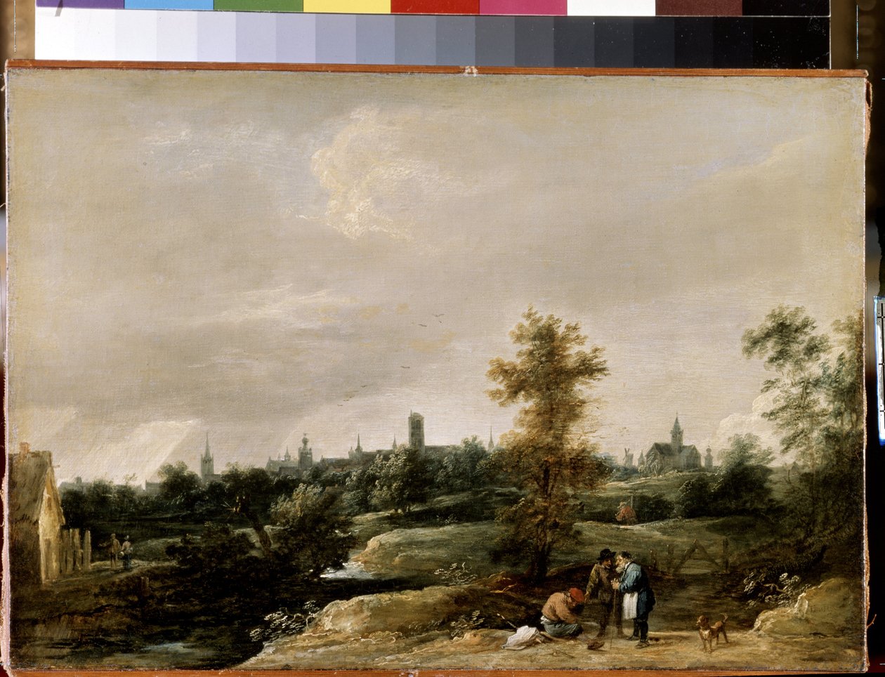 Näytä lähellä Brysseliä (View near Brussels). David Teniersin nuoremman (1610-1690) maalaus. Öljy puulle, 26,7 x 38 cm. Flanderin taide, barokkitaide. Eremitaaši, Pietari. tekijältä David Teniers the Younger