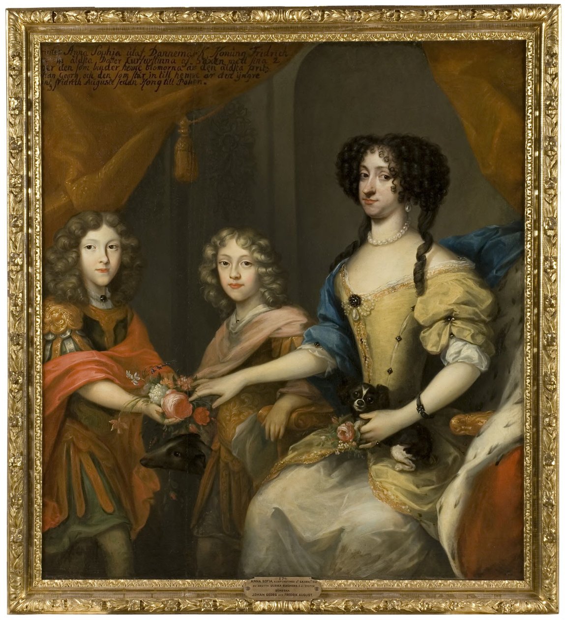 Anna Sofia, 1647–1717, Tanskan prinsessa, Saksin vaaliruhtinatar, hänen poikansa Johann Georg IV, 1668–1697, Saksin vaaliruhtinas, Friedrich August I / August II Vahva, 1670–1733, Saksin vaaliruhtinas, Puolan kuningas tekijältä David von Krafft
