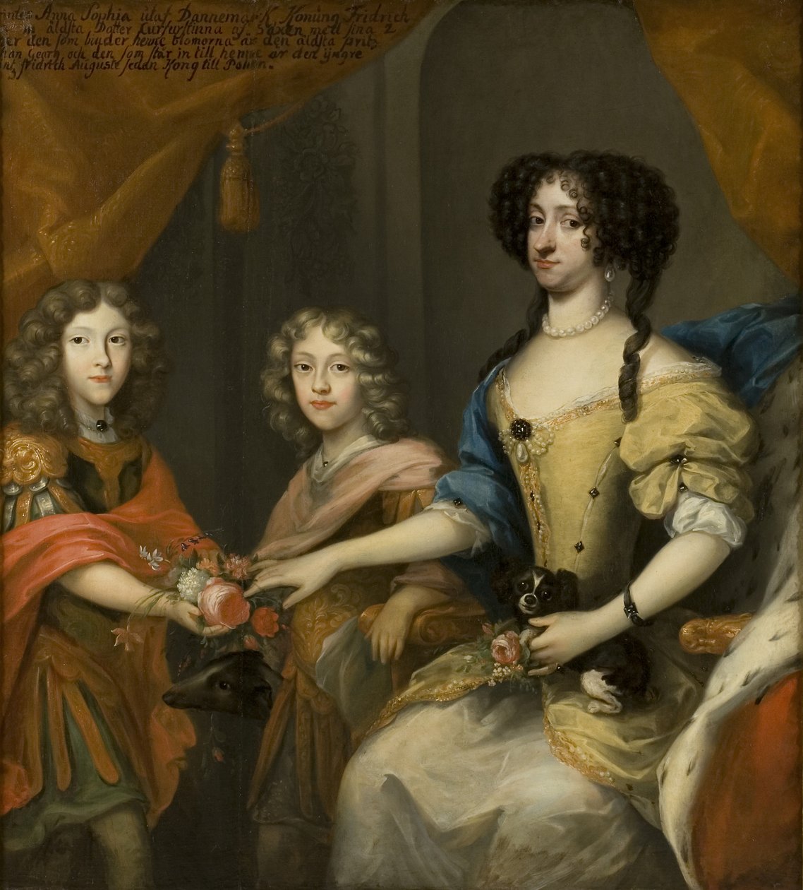 Anna Sofia, Tanskan prinsessa, Saksin valitsija, poikiensa Johann Georgin ja Friedrich Augustin kanssa, n. 1680 tekijältä David von Krafft