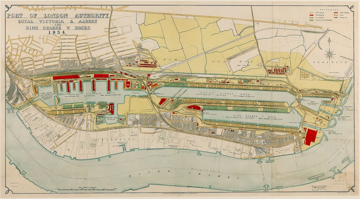 Royal Victoria and Albert ja King George V Docks 1934, noin 1934 (vedos). tekijältä Day & Son Vincent Brooks