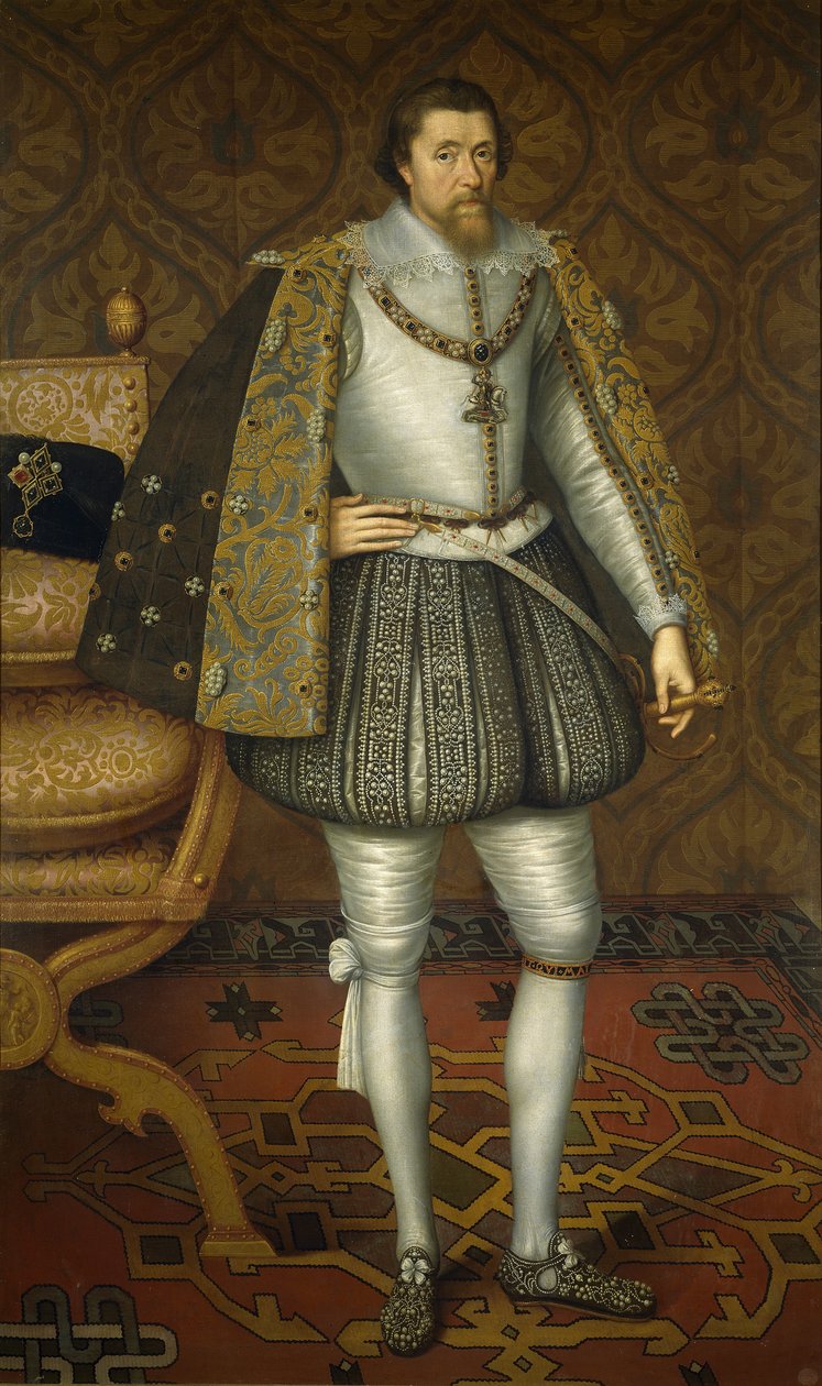 Englannin kuninkaan Jaakob I:n muotokuva 1566-1625, n. 1605 tekijältä De Critz
