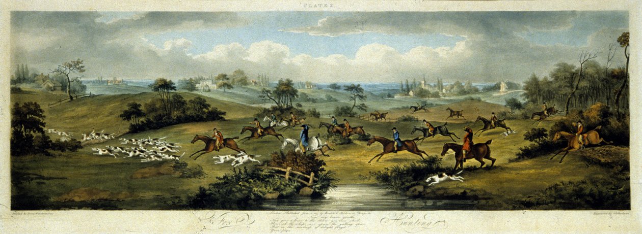 Kettumetsästys, levy 2, kaiverrus Thomas Sutherland (1785-1838) 1817 (väri litho) tekijältä Dean Snr. (after) Wolstenholme