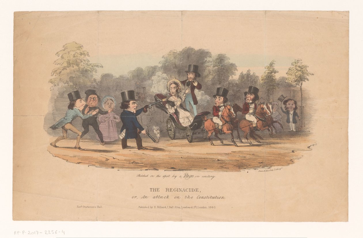 Aanslag op koningin Victoria, 1840 Reginasidi eli hyökkäys perustuslakia vastaan (otsikko kohteena) tekijältä Dean and Munday
