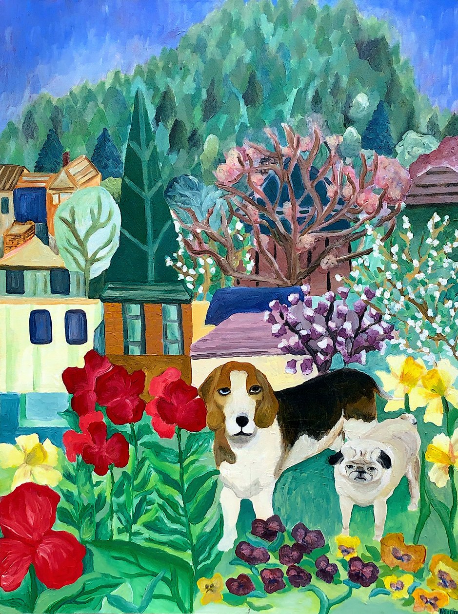 Takapihan koirat, 2013 (akryyli kankaalle) tekijältä Deborah Eve Alastra