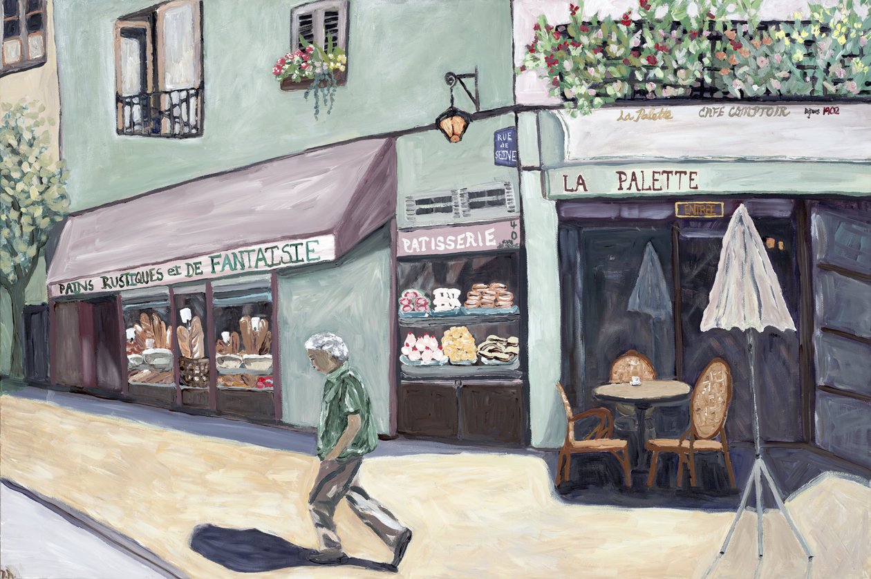 Cafe Corner, 2017 (akryyli kankaalle) tekijältä Deborah Eve Alastra