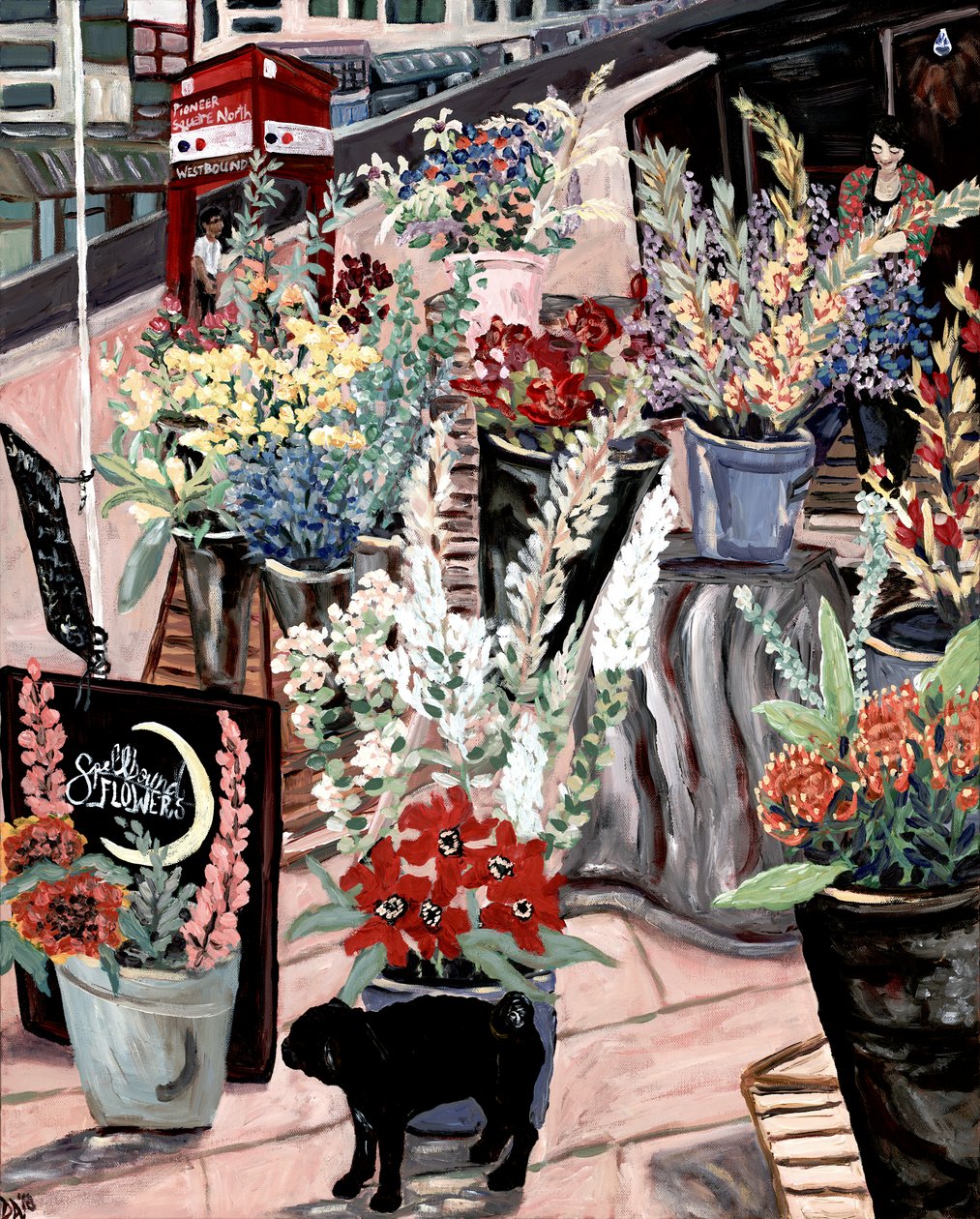 Flower Lady, 2020 (akryyli /medium kankaalle) tekijältä Deborah Eve Alastra