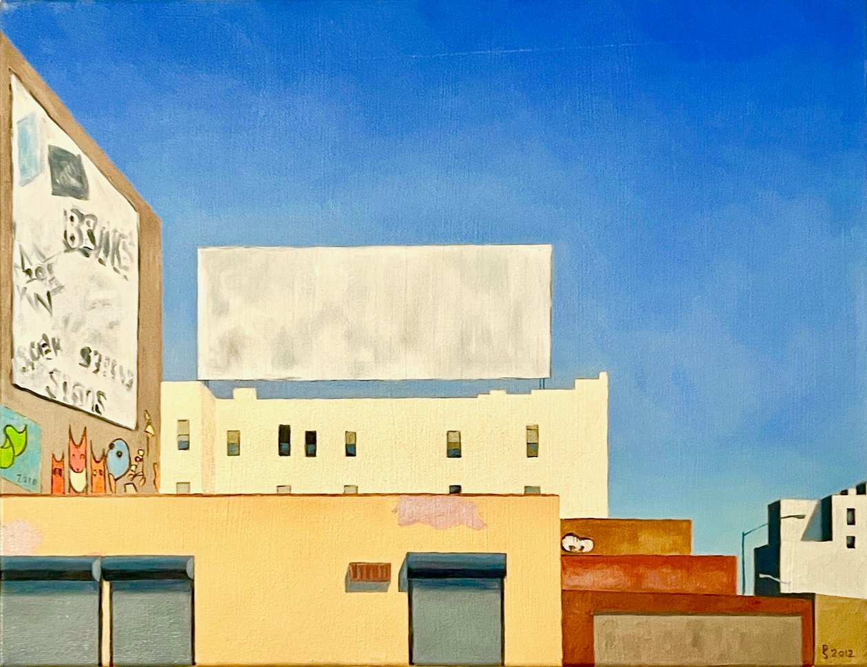 Mainostaulu Myrtlellä, 2012 (öljy kankaalle) tekijältä Deborah Stevenson