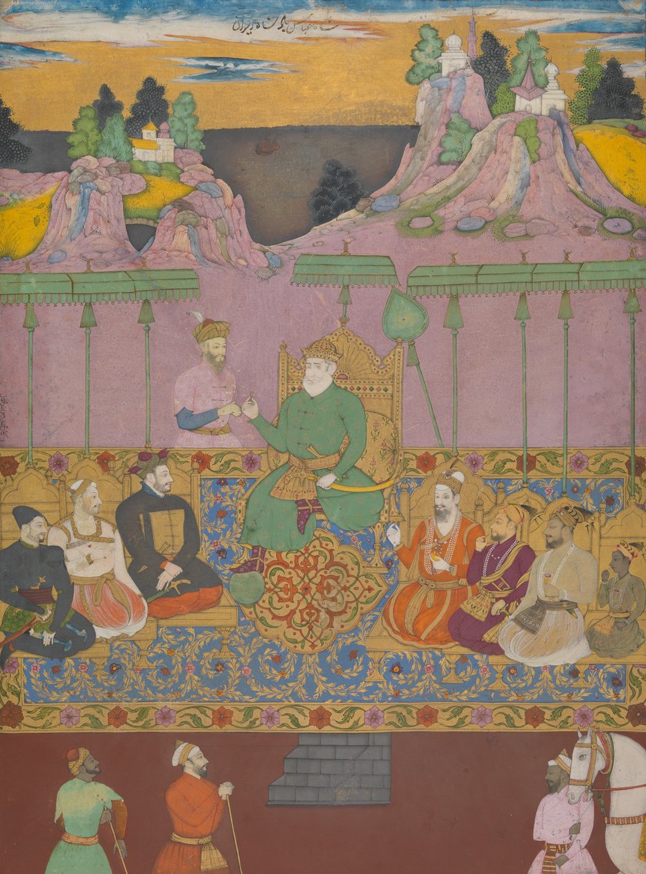 The House of Bijapur, n. 1680 (muste, läpinäkymätön akvarelli, kulta ja hopea paperilla) tekijältä Deccani School