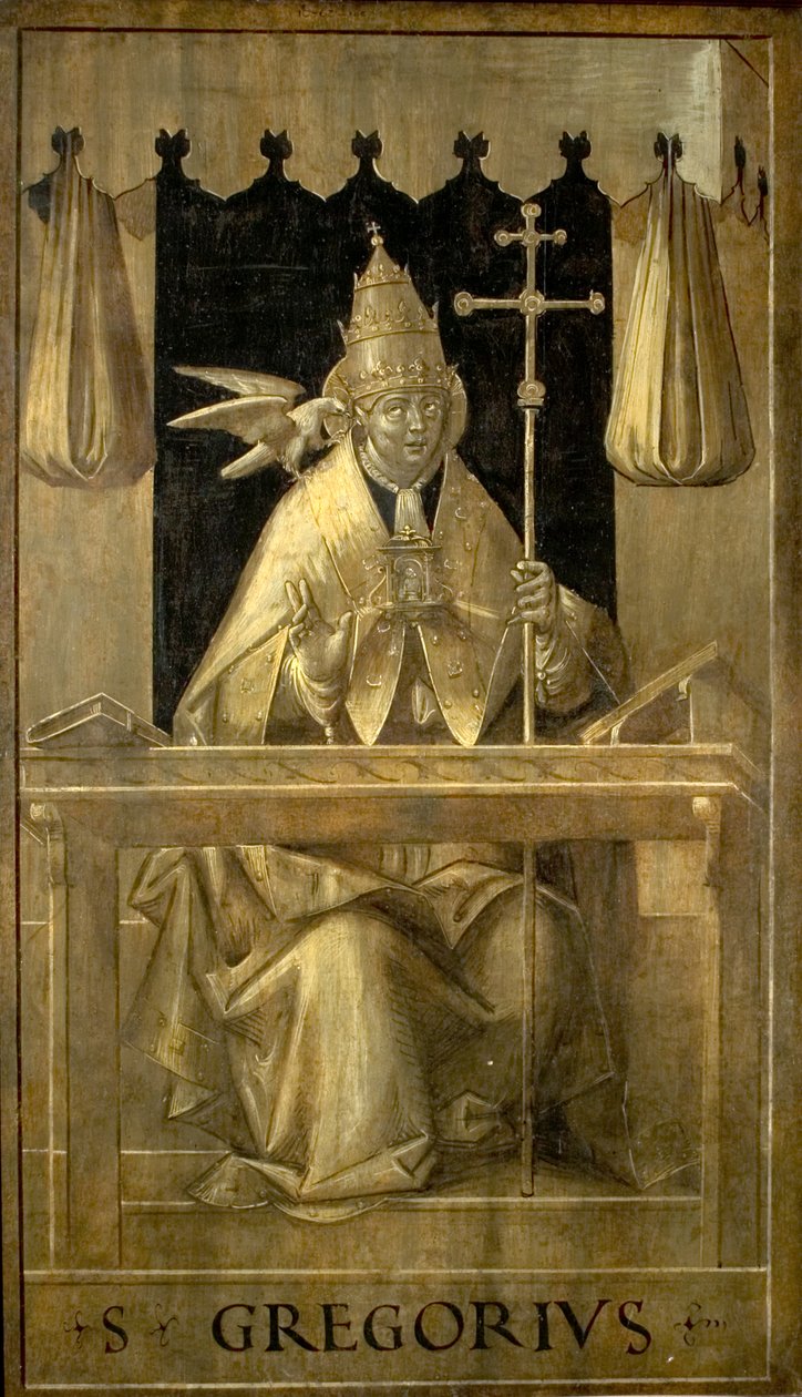 St Gregory tutkimuksessaan (verso), n. 1520 tekijältä Defendente Ferrari