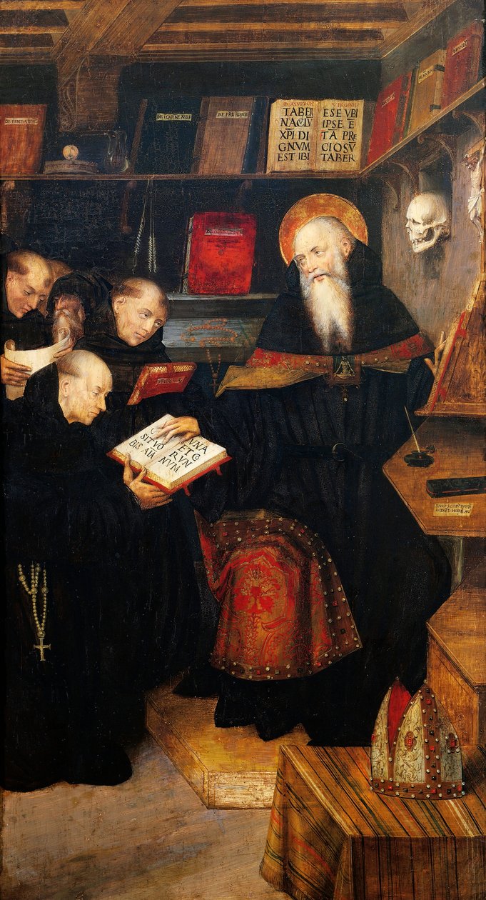 Pyhä Augustinus opettaa erakkoja, Defendente Ferrari (toiminut noin 1500-1535), paneeli tekijältä Defendente Ferrari