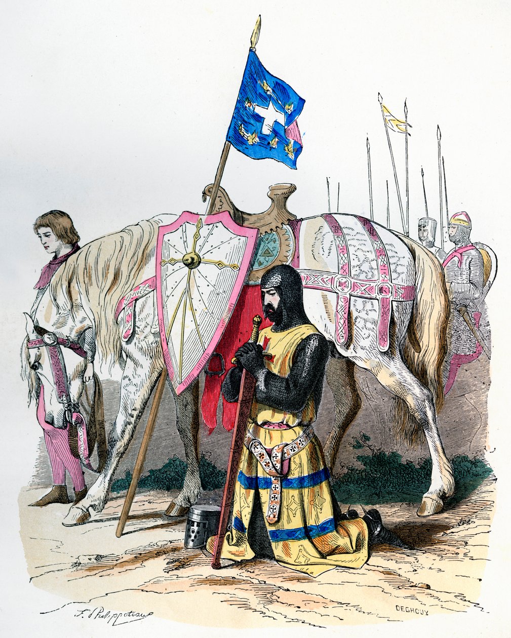 Ritari, joka pitää rukouksen ennen lähtöä toiseen ristiretkeen, 1146 1882-1884. tekijältä Deghouy