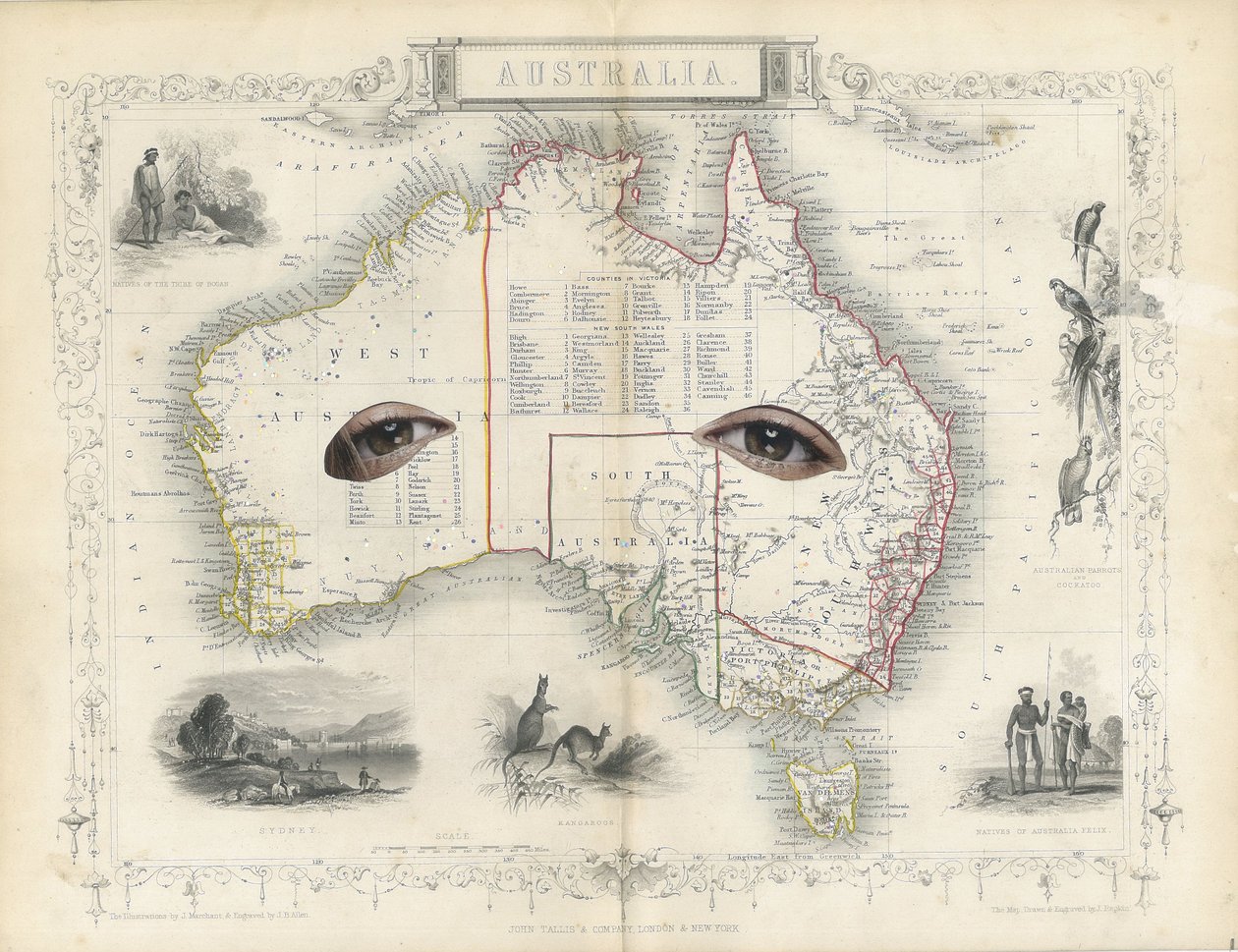 Siirtomaa - Australia, 2017 (paperileikattu kollaasi) tekijältä Deirdre Kelly