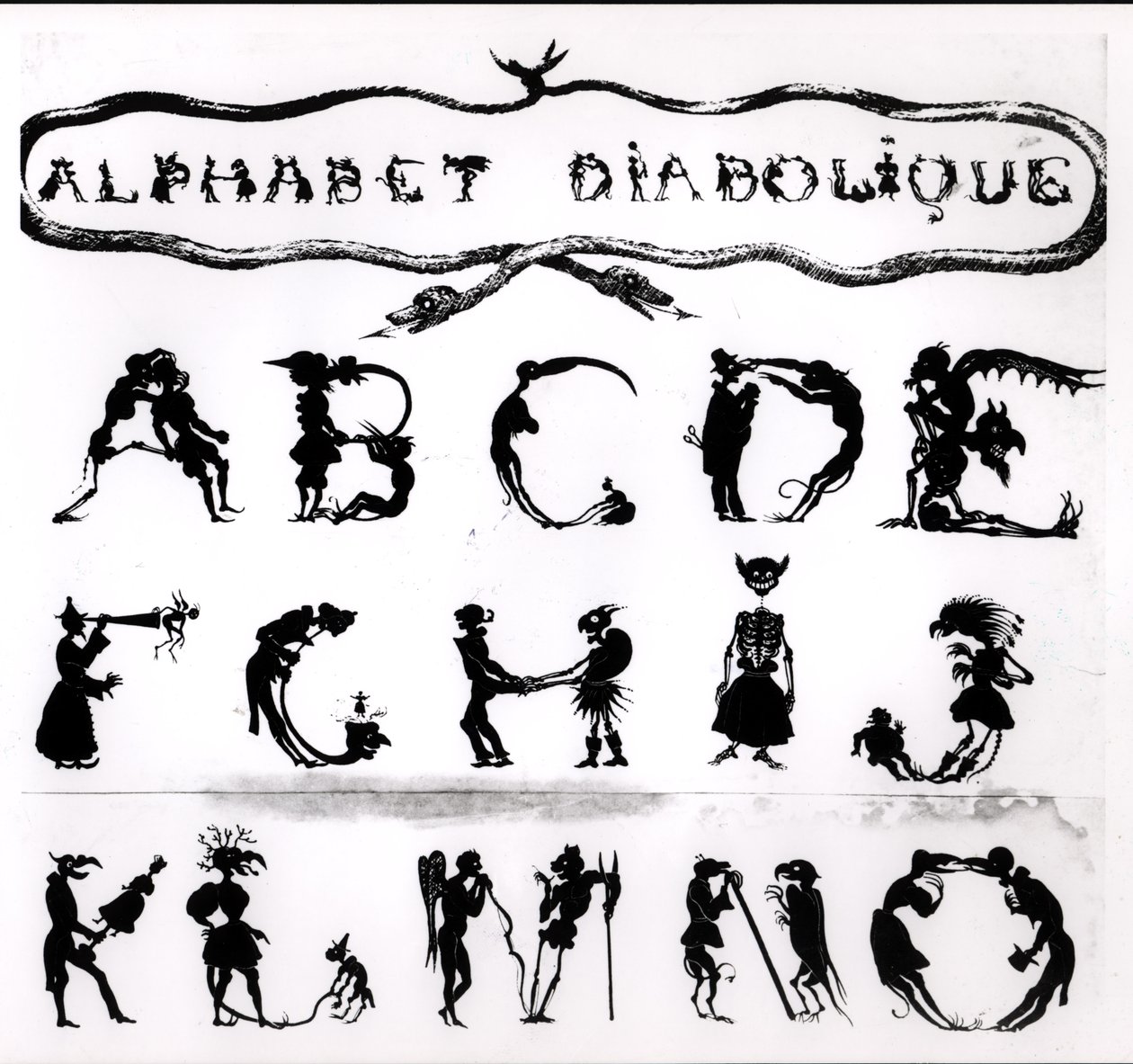 Devilish Alphabet, kaiverrettu Delannois, 1825 (yksityiskohta, katso myös 184307, 184309 - 184312) tekijältä Delaporte