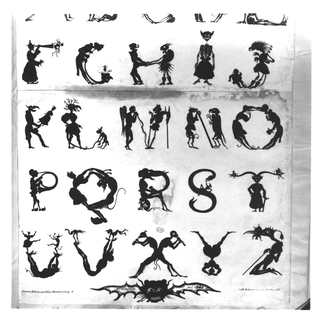 Devilish Alphabet, kaiverrettu Delannois, 1825 (yksityiskohta, katso myös 184307, 184308, 184310 - 184312) tekijältä Delaporte