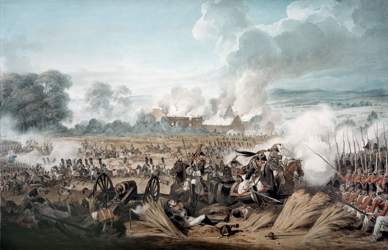 Ranskan ratsuväen hyökkäys Brittiläisille aukioille Waterloon taistelussa 1815 tekijältä Denis Dighton