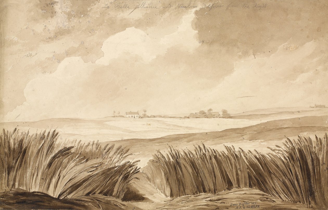 "No 4 La Belle Alliance and NeuvCour...", 1815 (wc ja kynä paperille) tekijältä Denis Dighton