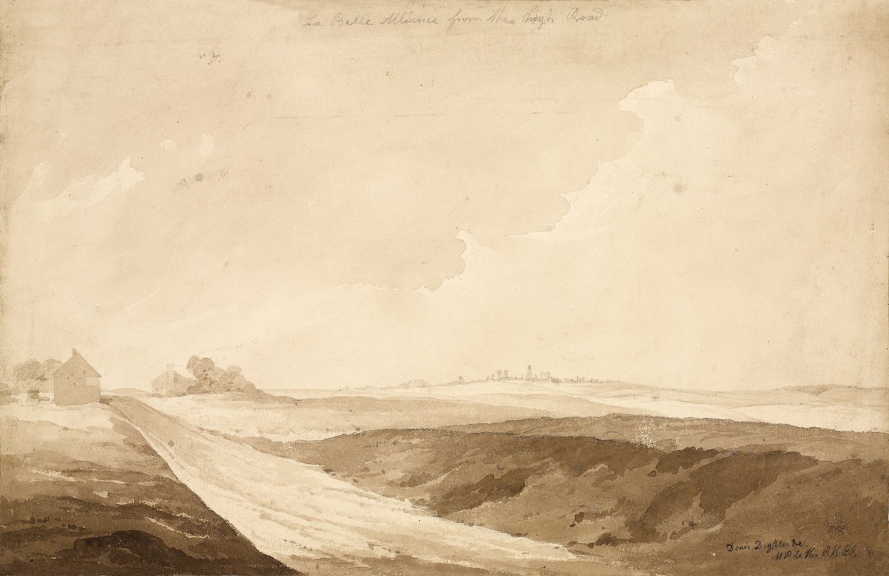 "No 7 La Belle Alliance from the High Road", 1815 (wc ja kynä paperille) tekijältä Denis Dighton