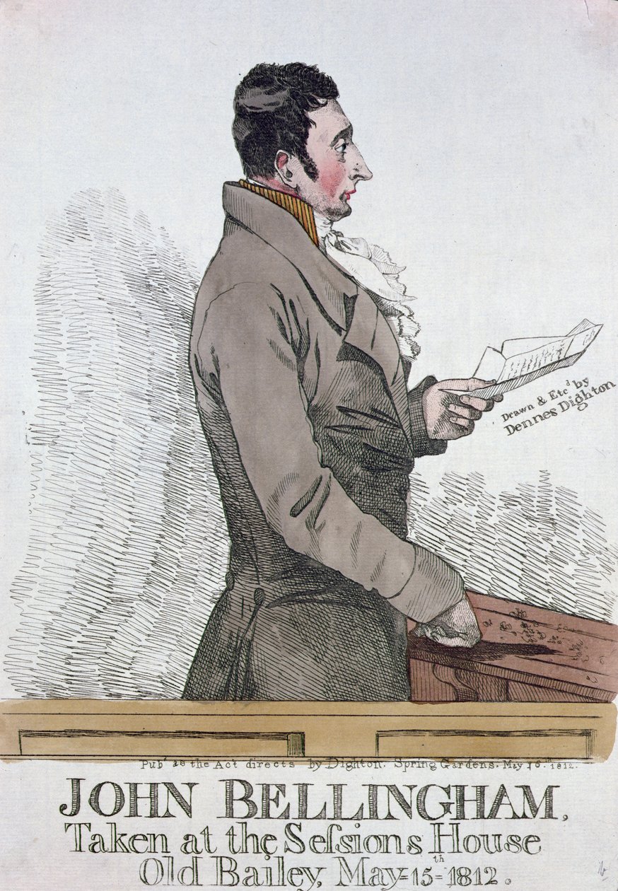 John Bellinghamin (1770-1812) muotokuva 1812 (värillinen etsaus) tekijältä Denis Dighton