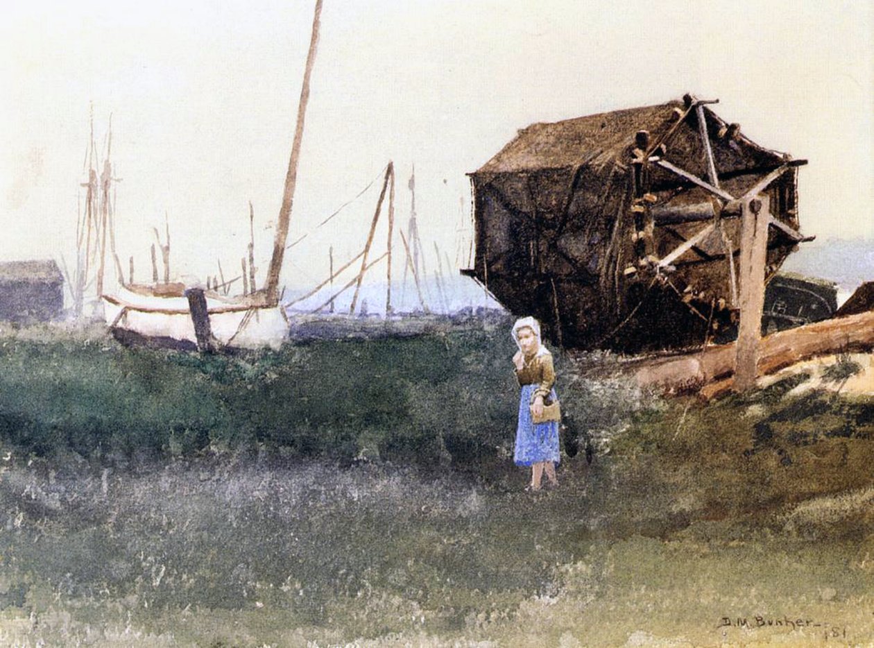 Kalastusverkkojen kuivaus, 1881 tekijältä Denis Miller Bunker