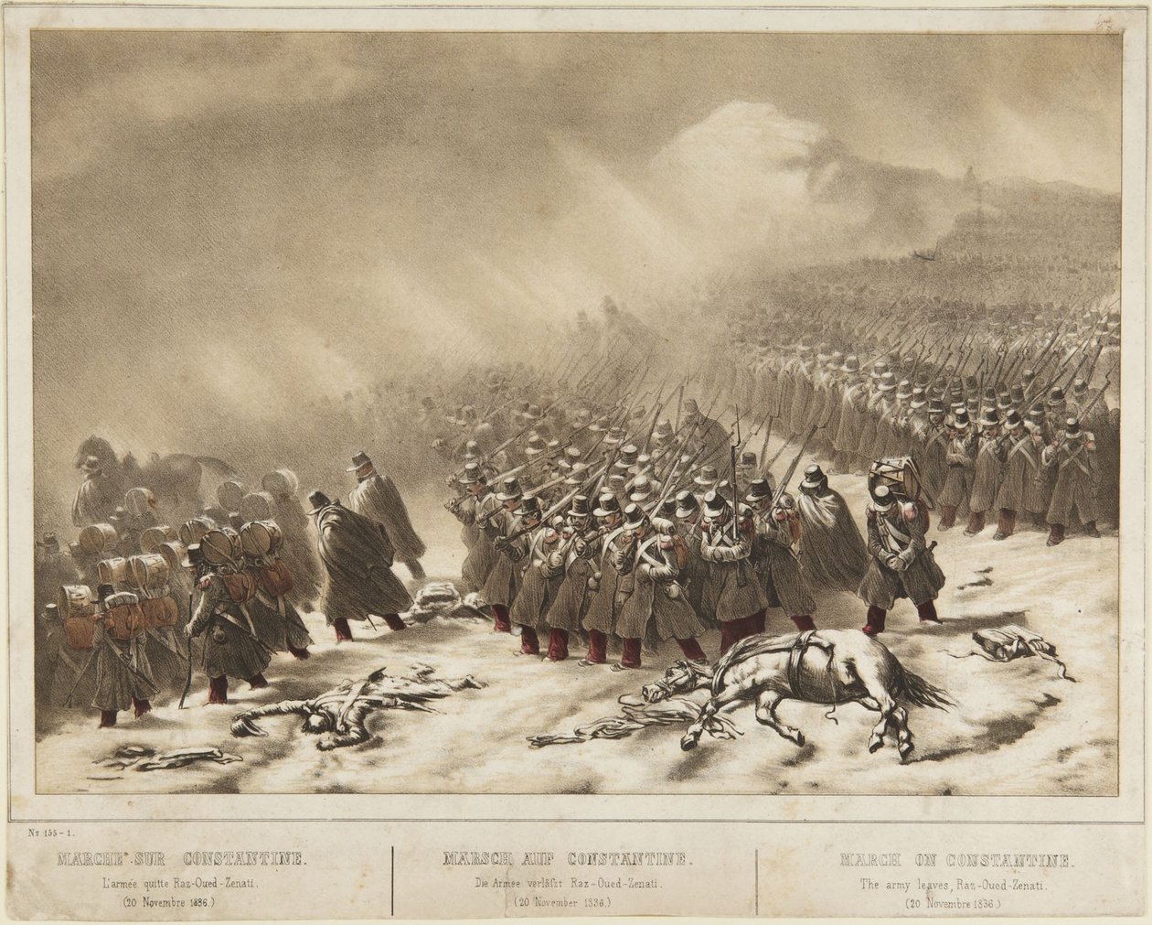 Marssi Konstantinopolisiin: armeija lähtee Raz-Ourd-Zenatista (20. marraskuuta 1836) tekijältä Denis-Auguste-Marie Raffet