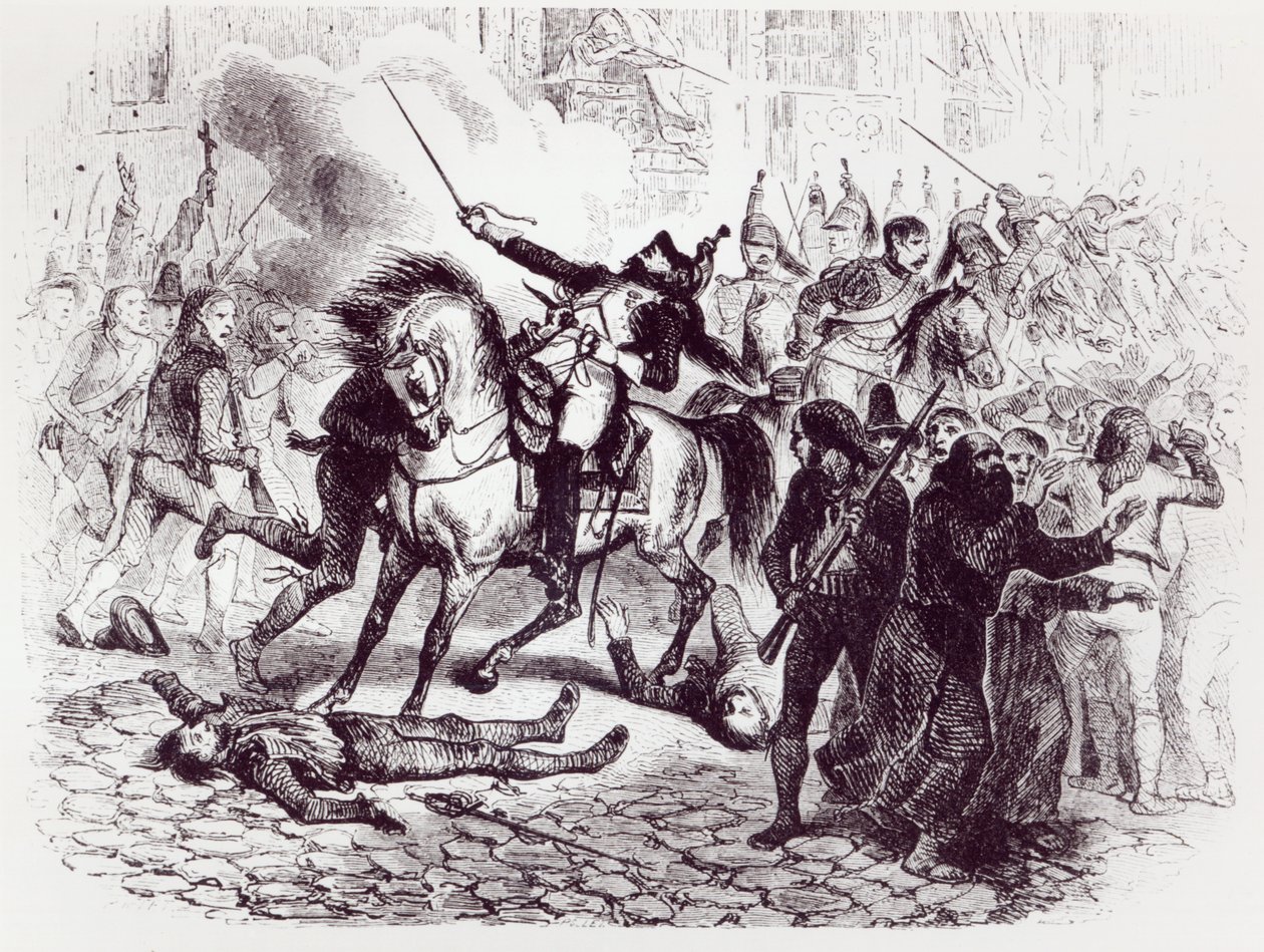 2. toukokuuta 1808, kapina Madridissa, M. de Norvinsin kirjasta "Histoire de Napoleon", 1839 tekijältä Denis Auguste Marie Raffet