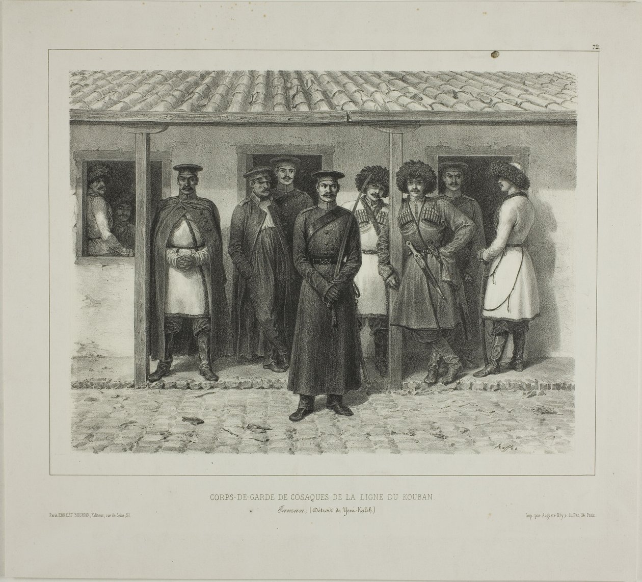 Linjan kasakkahenkivartijat, Kuuban, Taman, Détroit de Yéni-Kaleb, 9. lokakuuta 1837. tekijältä Denis Auguste Marie Raffet