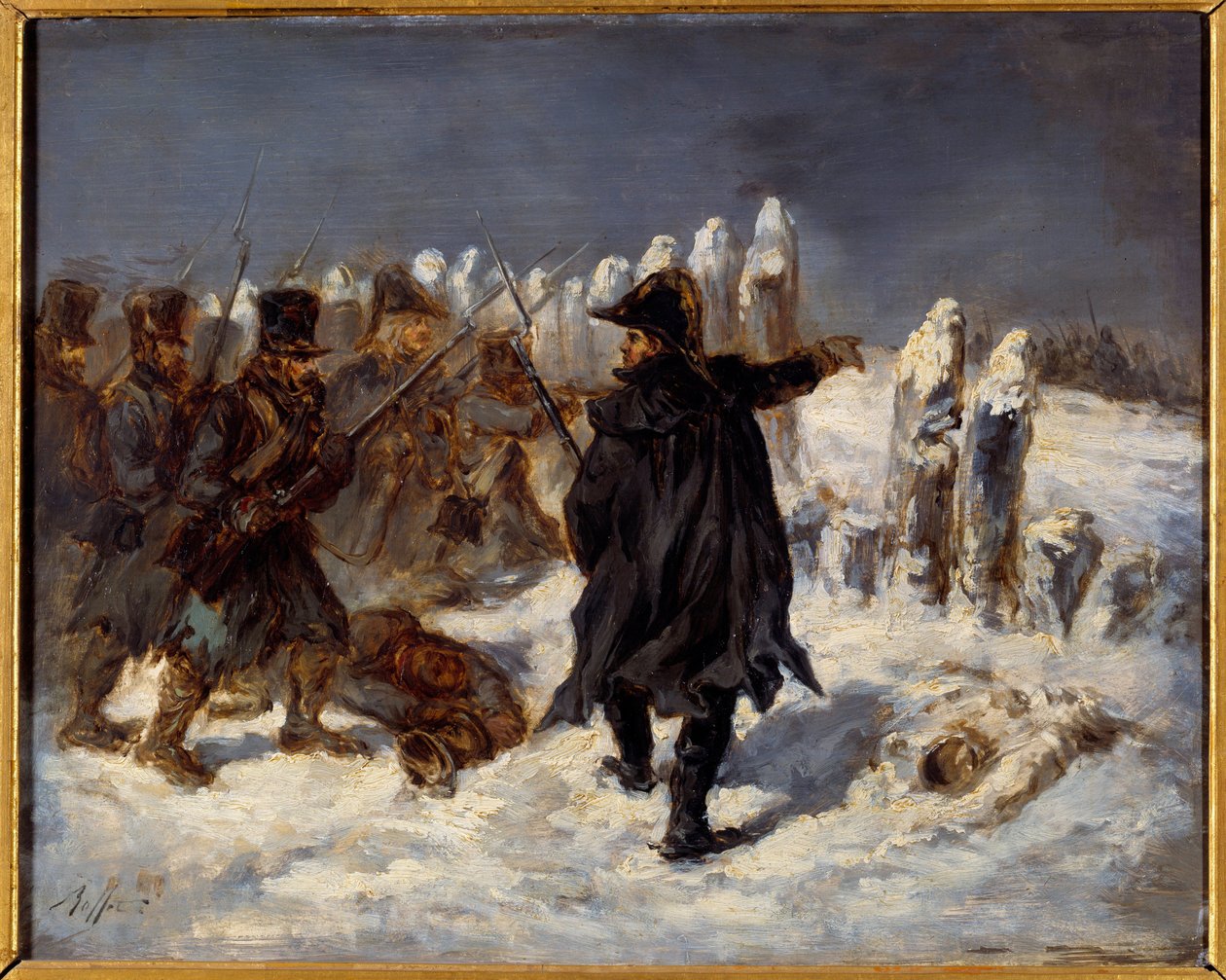 Venäjän vetäytymisjakso. Napoleonin sota (1812). Marechal Michel Neyllä (1769 - 1815) on Kovnon redoubt (1812). Denis Auguste Raffetin (1804-1860) maalaus tekijältä Denis Auguste Marie Raffet