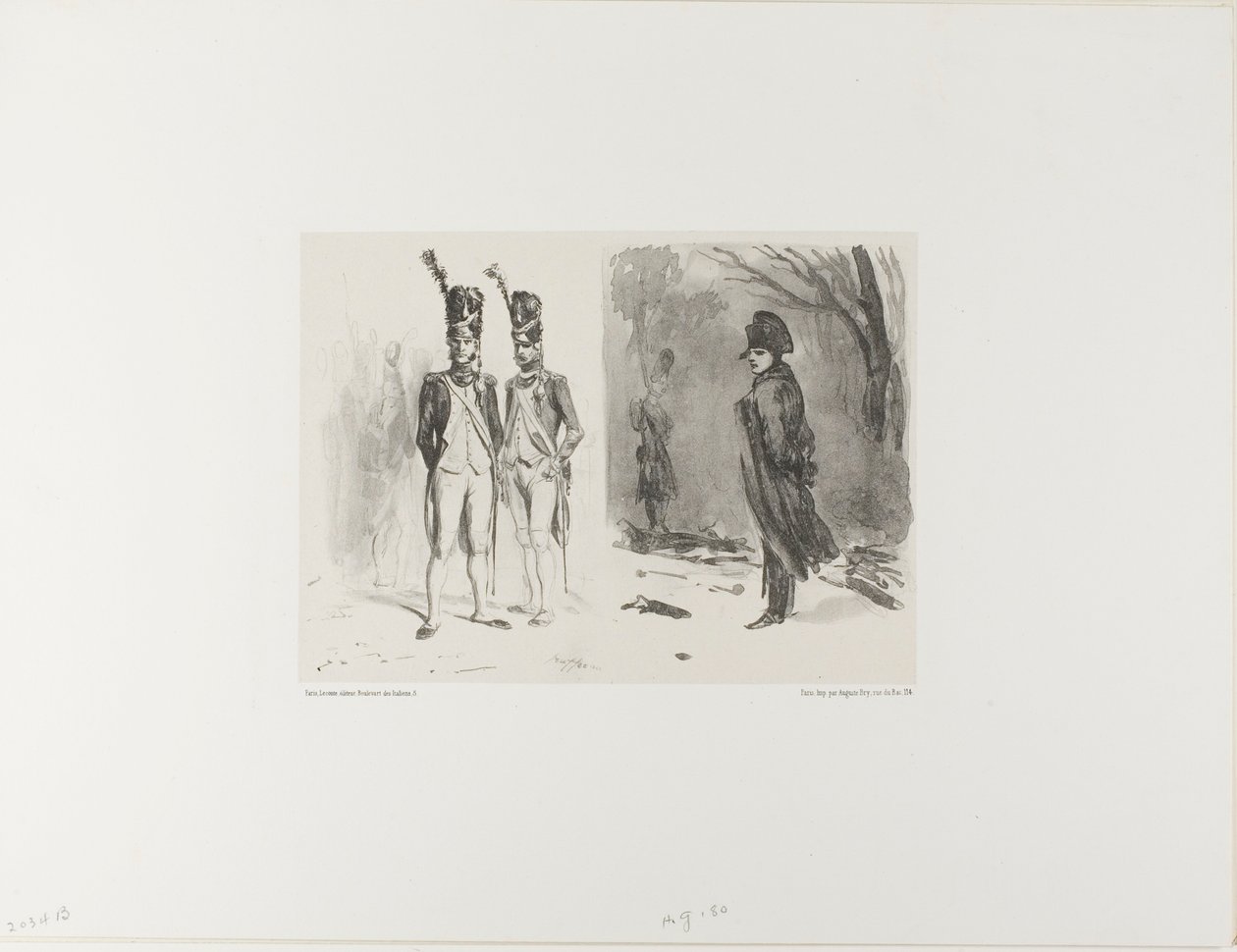 Arkki luonnoksella (vartijan kranaadi, Napoleon bivouacissa) tekijältä Denis Auguste Marie Raffet
