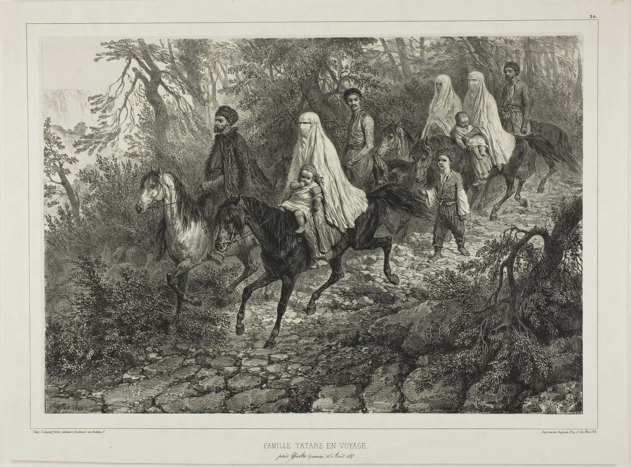Matkustava tataariperhe, Jaltan lähellä, Krimillä, 15. elokuuta 1837. tekijältä Denis Auguste Marie Raffet