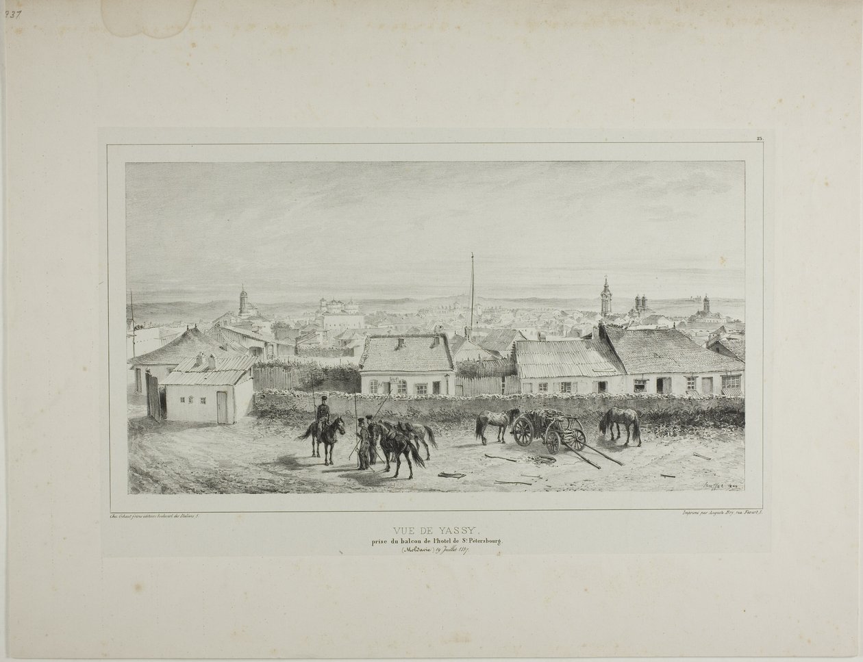Näkymä Yassyyn Pietari-hotellin parvekkeelta, Moldavia, 19. heinäkuuta 1837. tekijältä Denis Auguste Marie Raffet