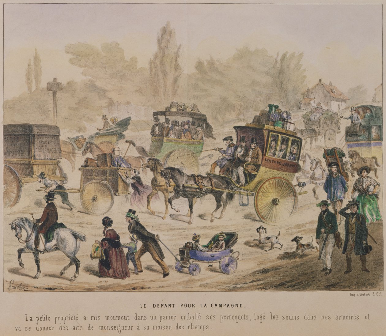 Lähtö maahan, 1800-luvun puoliväli (väri litho) tekijältä Denis Clement Pruche