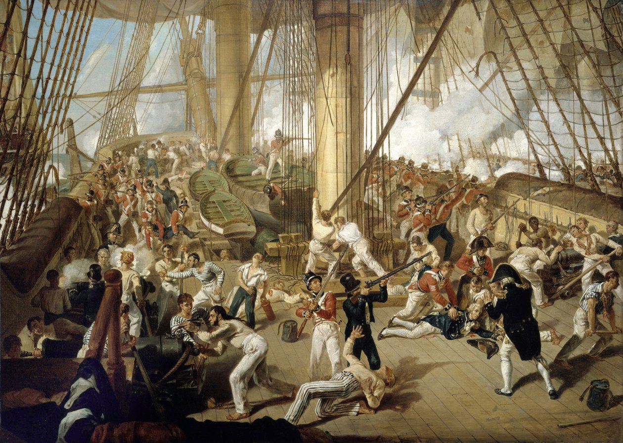 Horatio Nelsonin (1758-1805) kaatuminen Trafalgarin taistelussa 21. lokakuuta. tekijältä Denis Dighton
