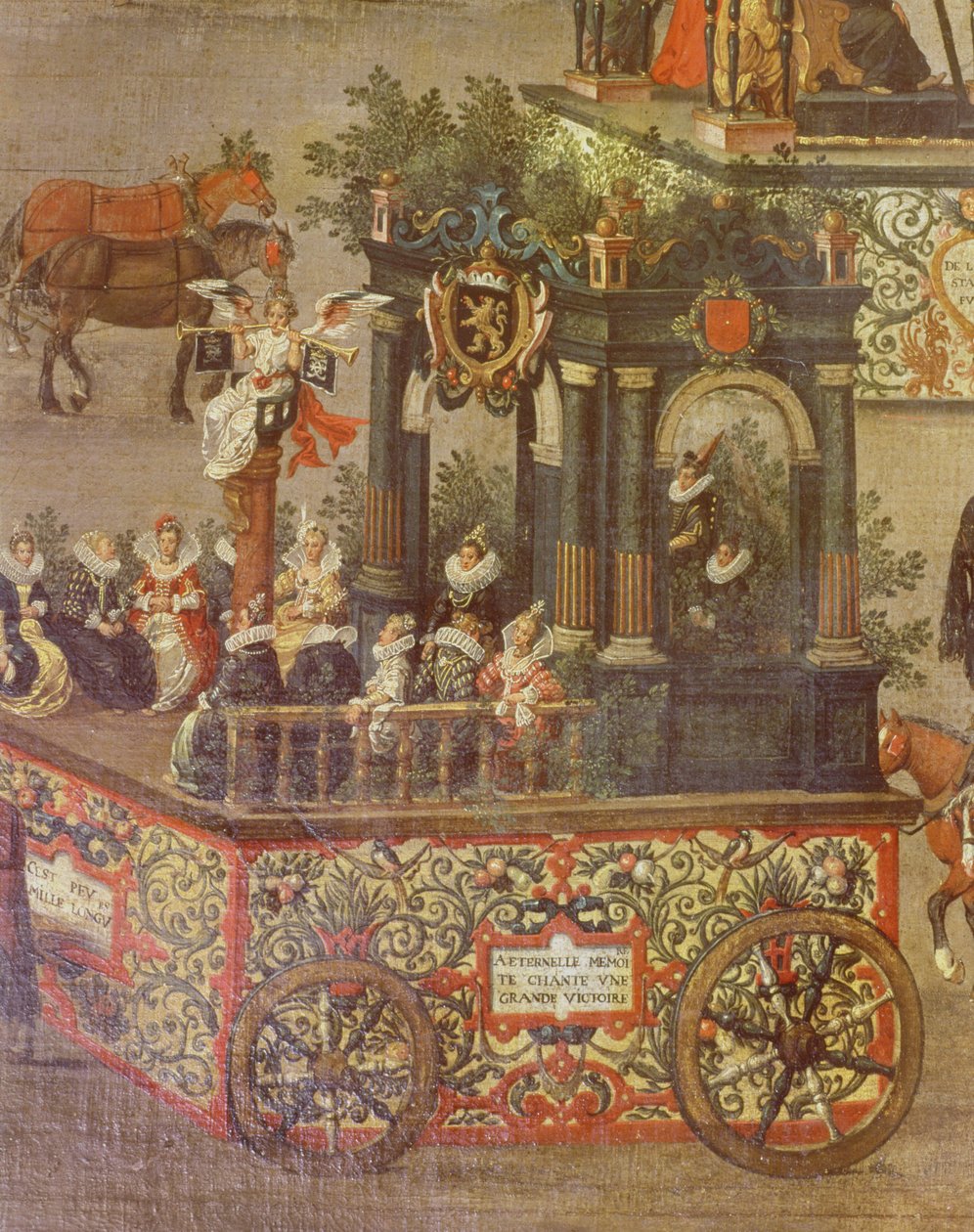 Arkkiherttuatar Isabellan voitto Ommeganckissa Brysselissä 31. toukokuuta 1615, yksityiskohta Isabellan hovin autosta, 1615 (75629:n yksityiskohta) tekijältä Denys van Alsloot