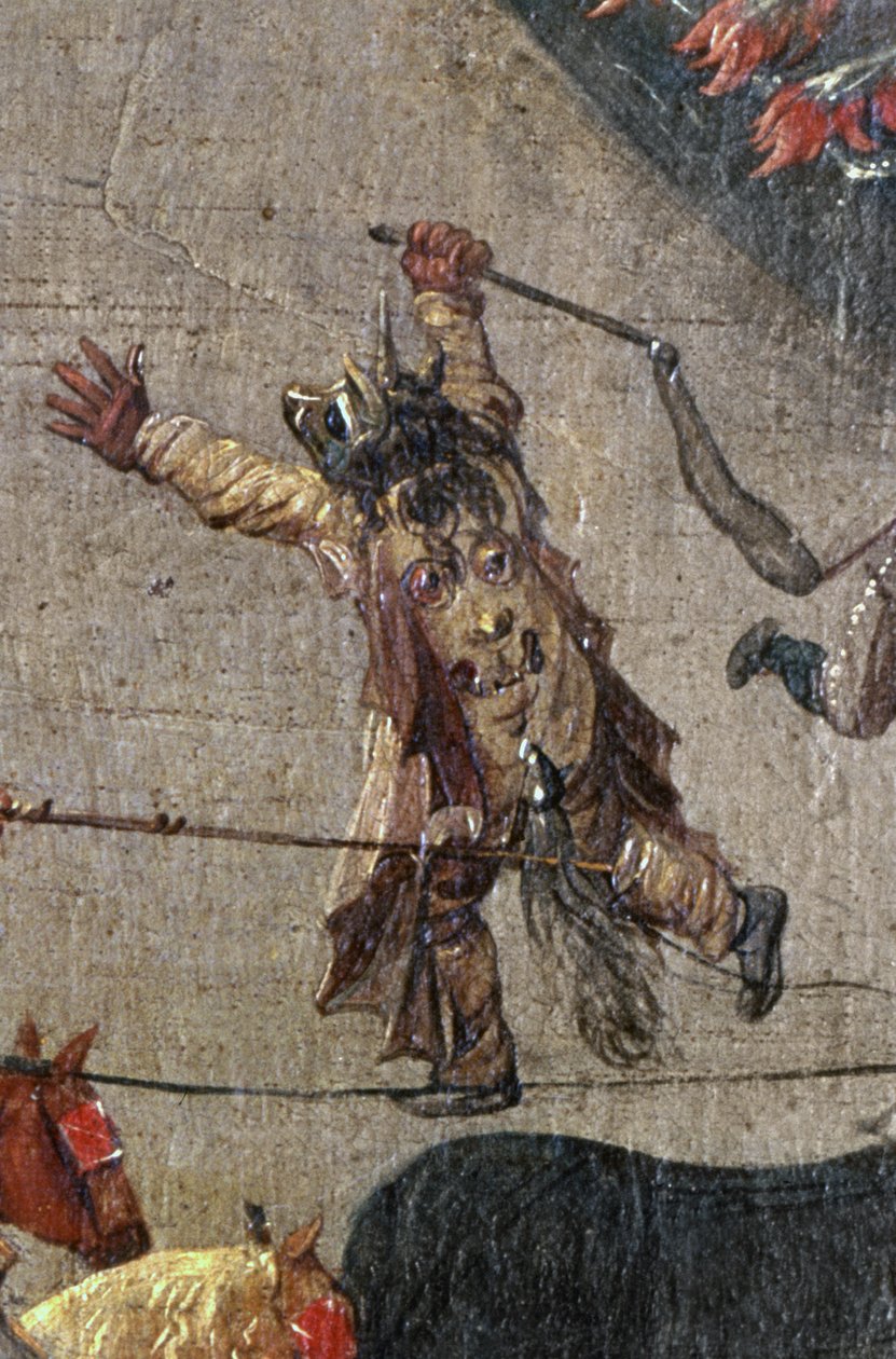 Arkkiherttuatar Isabellan voitto Ommeganckissa Brysselissä 31. toukokuuta 1615, yksityiskohta pukeutuneesta paholaisen hahmosta, 1615 tekijältä Denys van Alsloot