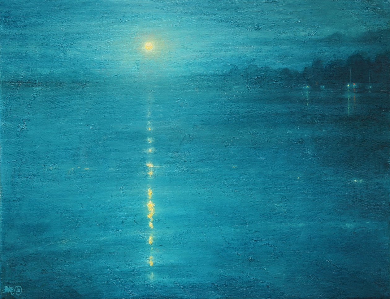 Moonrise On The Canal, 2020 (öljy kankaalle) tekijältä Derek Hare