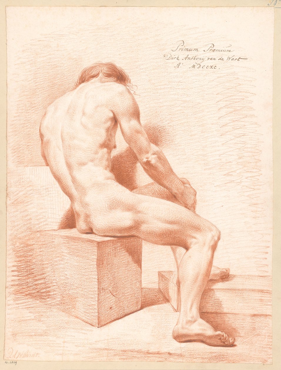 Istuva alaston mies, takaa katsottuna (1. palkinto 1790) tekijältä Derk Anthony van de Wart