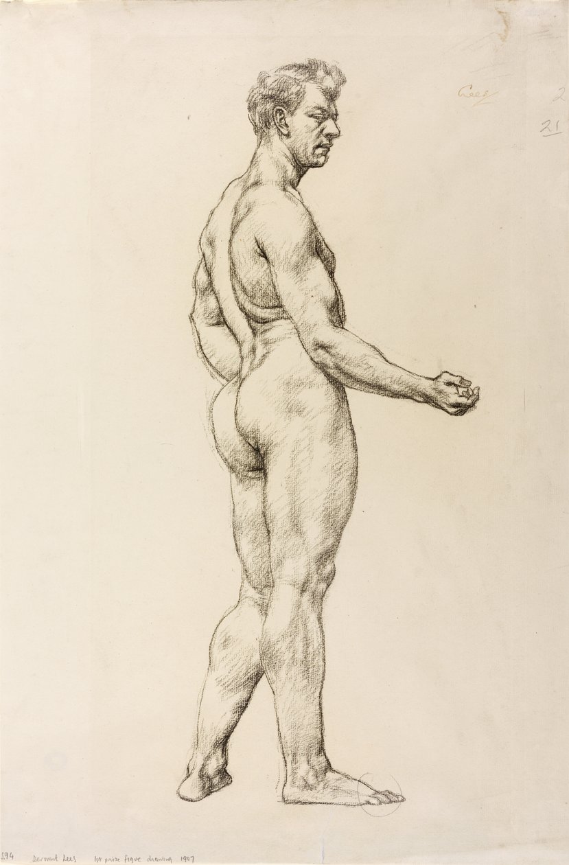 Tutkimus mieshahmosta, noin 1906-07 (mustaa liitua paperille). tekijältä Derwent Lees