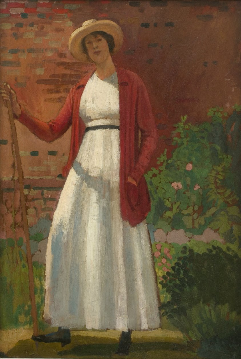 Lyndra puutarhassa, n. 1913 (öljy kartongille). tekijältä Derwent Lees