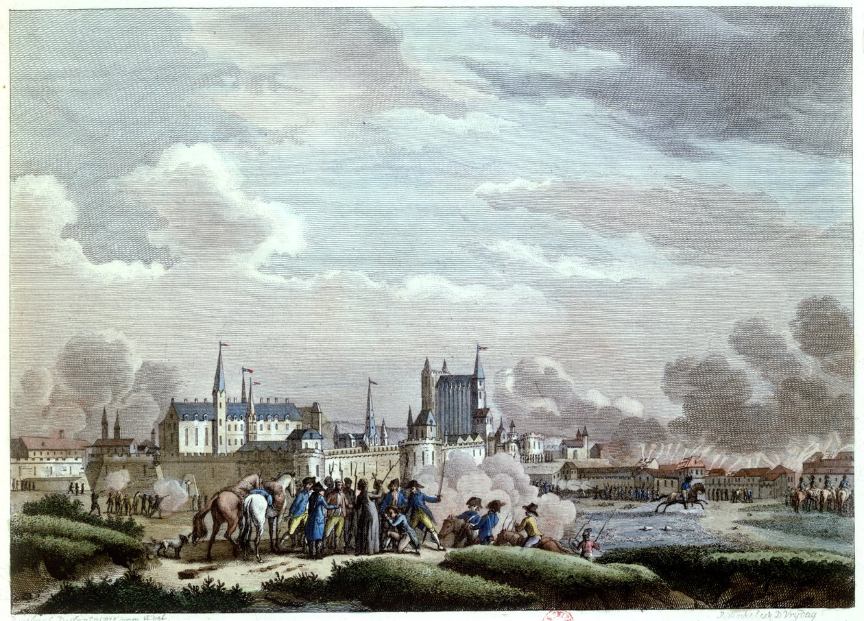 Vendean Insurgentsin hyökkäys Nantesiin 27.-29.6.1793, 1800 (värikaiverrus) tekijältä Desfontaines