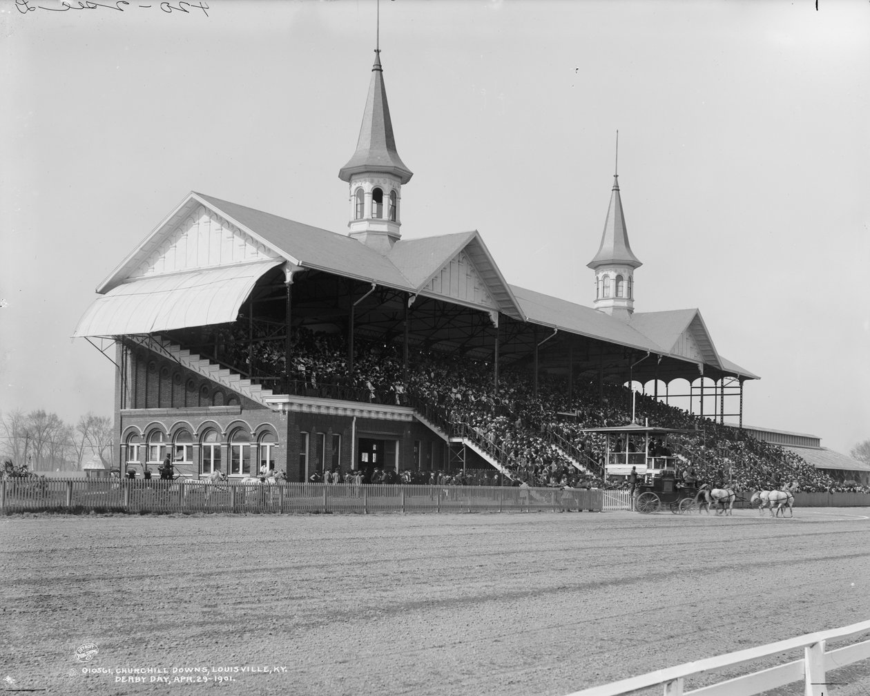 Churchill Downs, Louisville, Kentucky, Derby-päivä, 29. huhtikuuta 1901. tekijältä Detroit Publishing Co.