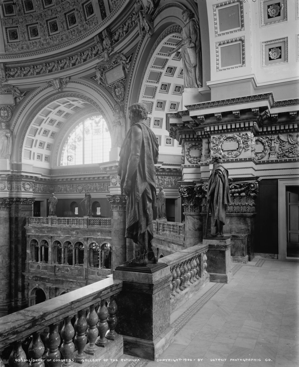 Kongressin kirjasto, Rotundan galleria, noin 1900. tekijältä Detroit Publishing Co.